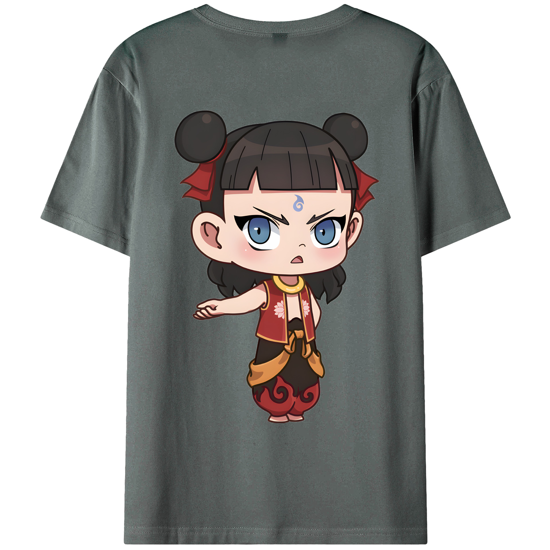 （画像用） Ne Zha 2 ナタ 魔童の大暴れ 綿100％ メンズ半袖Tシャツ（バックプリント） 通気性